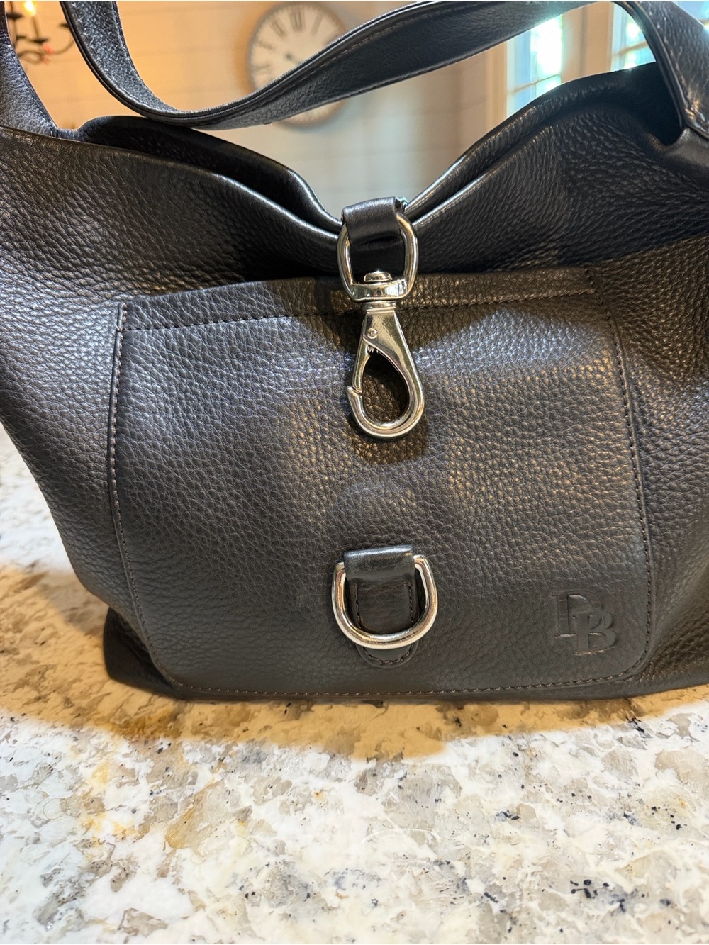 Dooney & Bourke Black Pebbled Leather Shoulder Bag with Silver Hardware